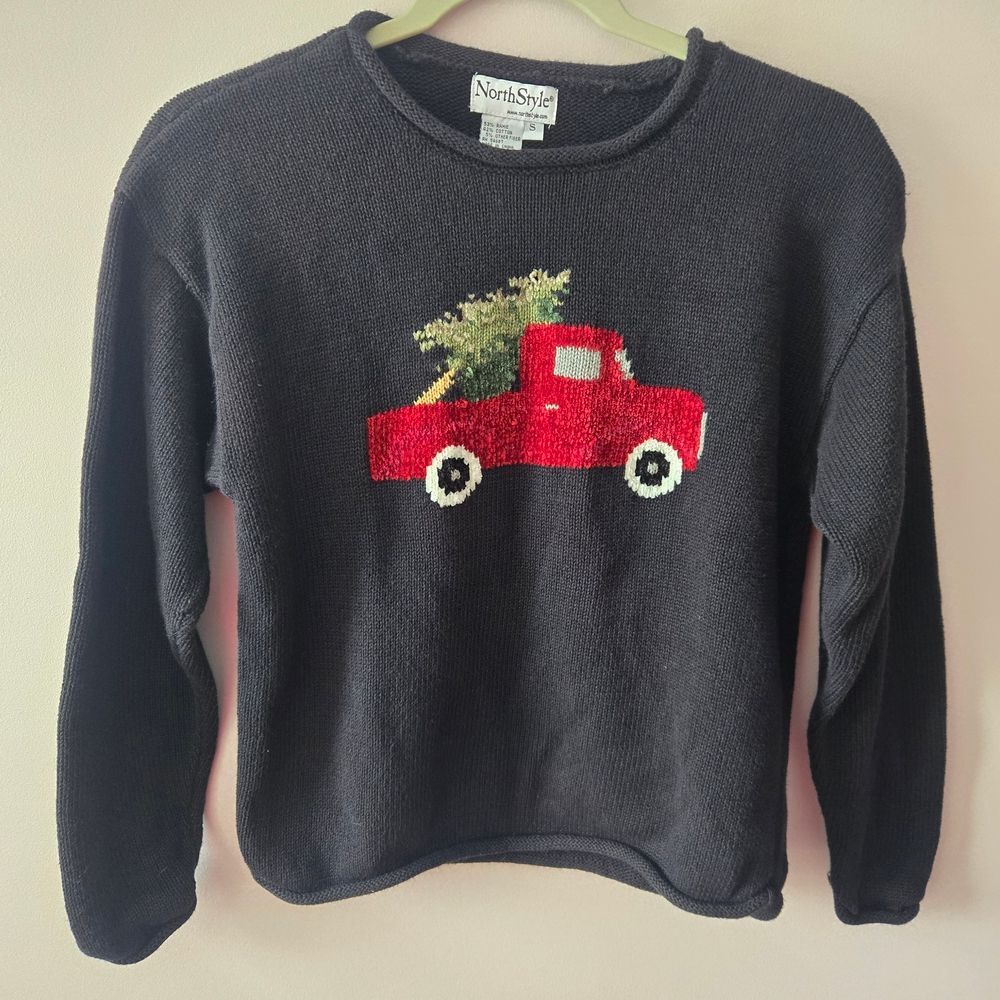 NorthStyle Black Sweater with Red Truck Design
